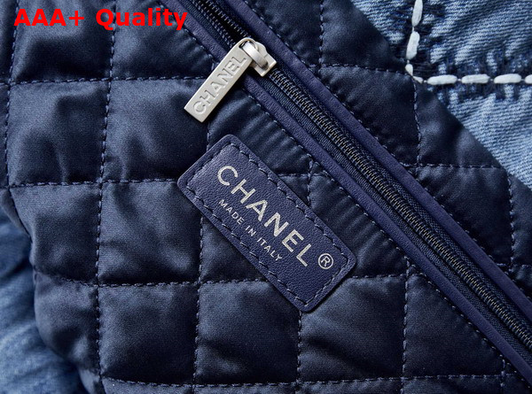 Chanel 22 Small Handbag Stitched Denim Silver Tone Metal Blue Ref AS3260 Replica