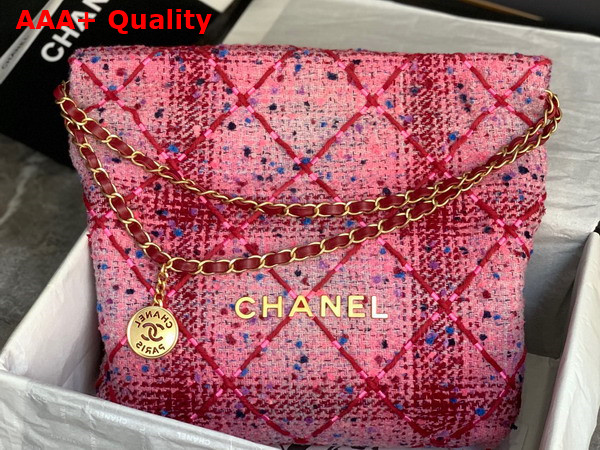 Chanel 22 Small Handbag Tweed and Gold Metal Pink Burgundy Multicolor Ref AS3260 Replica