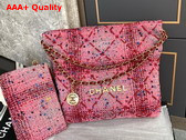 Chanel 22 Small Handbag Tweed and Gold Metal Pink Burgundy Multicolor Ref AS3260 Replica