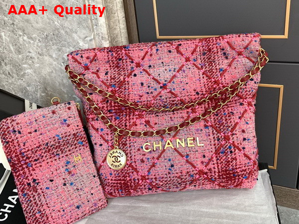 Chanel 22 Small Handbag Tweed and Gold Metal Pink Burgundy Multicolor Ref AS3260 Replica