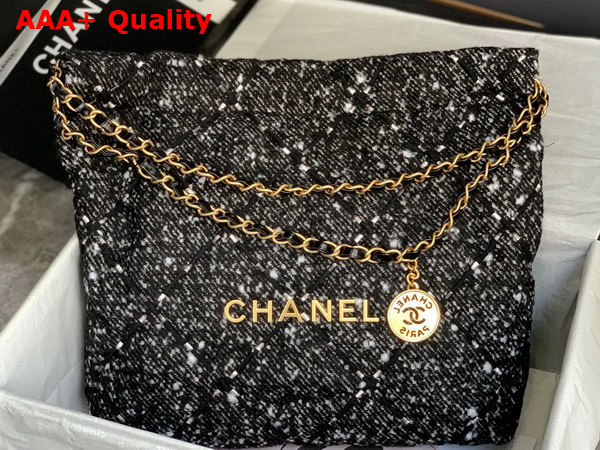 Chanel 22 Small Handbag Wool Tweed and Gold Tone Metal Black Ecru Ref AS3260 Replica