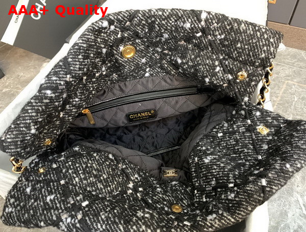 Chanel 22 Small Handbag Wool Tweed and Gold Tone Metal Black Ecru Ref AS3260 Replica