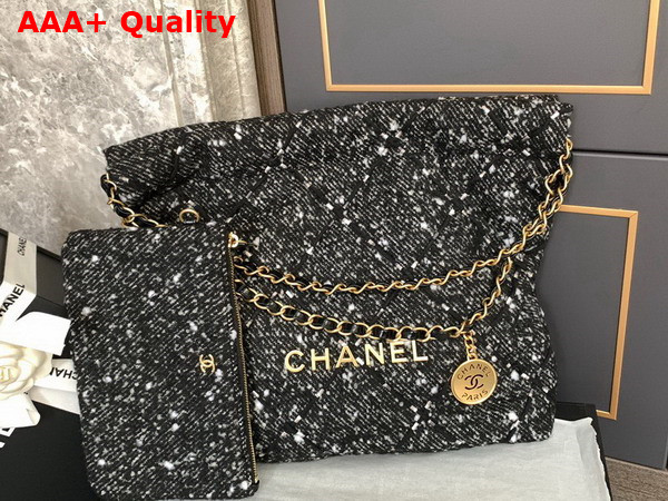 Chanel 22 Small Handbag Wool Tweed and Gold Tone Metal Black Ecru Ref AS3260 Replica