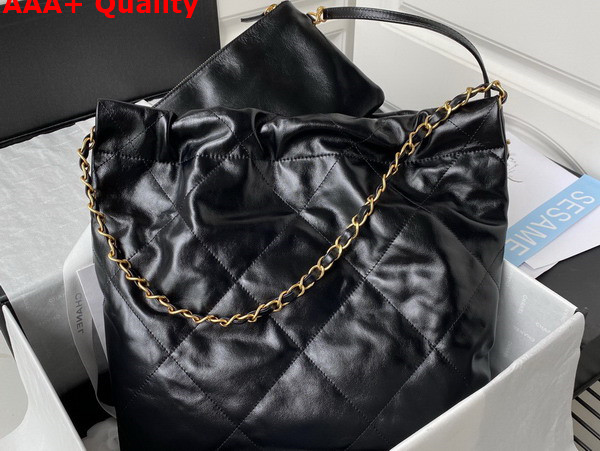 Chanel 22 Small Handbag in Black Shiny Calfskin Gold Tone Metal AS3260 Replica