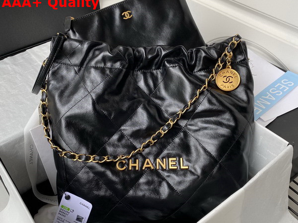 Chanel 22 Small Handbag in Black Shiny Calfskin Gold Tone Metal AS3260 Replica