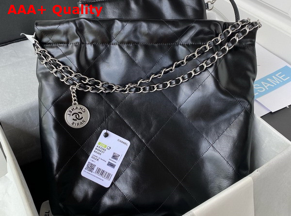 Chanel 22 Small Handbag in Black Shiny Calfskin Silver Tone Metal AS3260 Replica