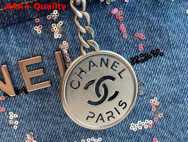 Chanel 22 Small Handbag in Blue Denim and Sequins AS3260 Replica