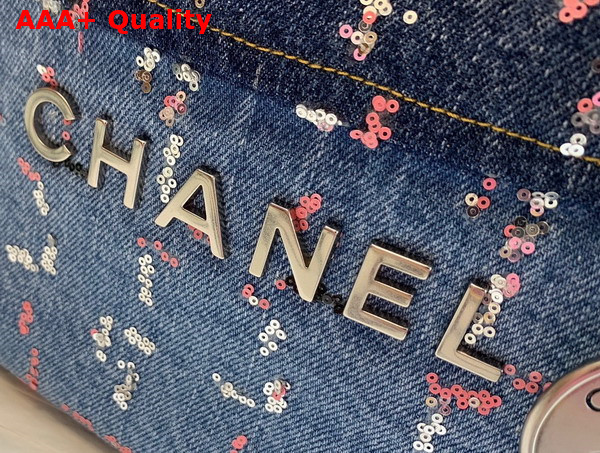 Chanel 22 Small Handbag in Blue Denim and Sequins AS3260 Replica