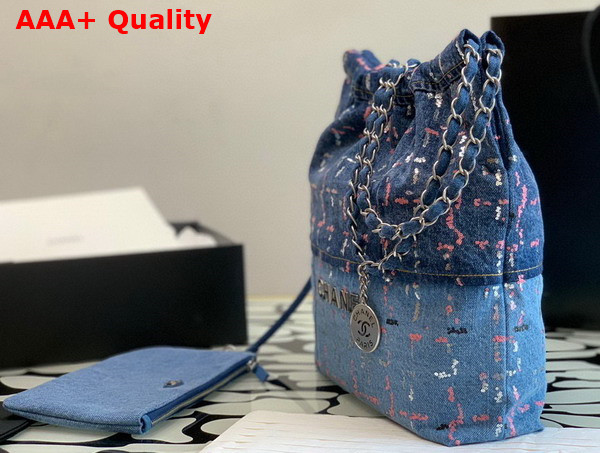 Chanel 22 Small Handbag in Blue Denim and Sequins AS3260 Replica