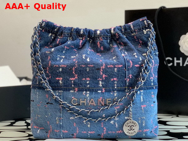 Chanel 22 Small Handbag in Blue Denim and Sequins AS3260 Replica