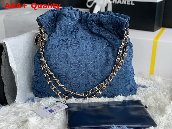 Chanel 22 Small Handbag in Blue Printed Denim Replica