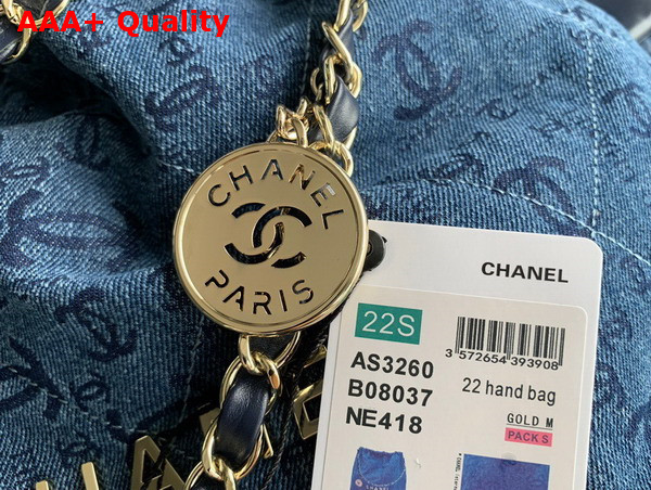 Chanel 22 Small Handbag in Blue Printed Denim Replica