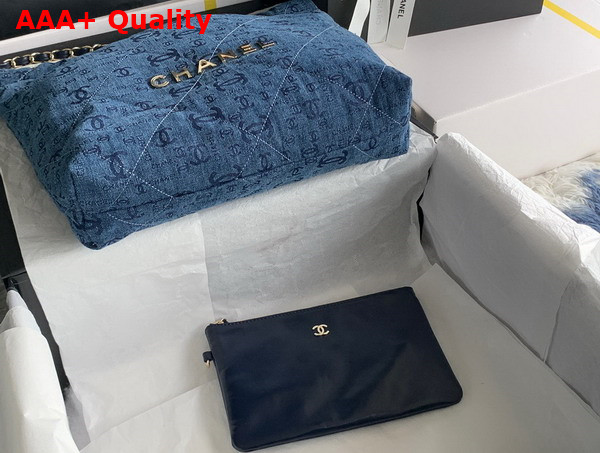 Chanel 22 Small Handbag in Blue Printed Denim Replica