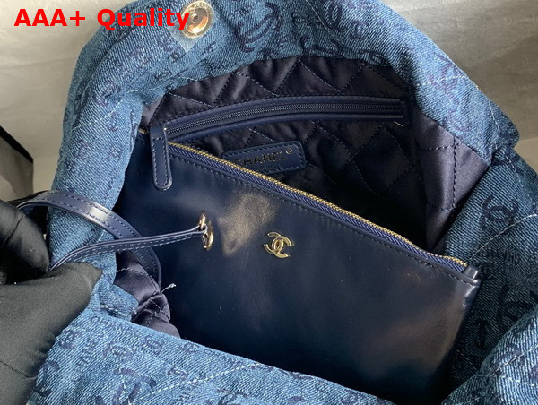 Chanel 22 Small Handbag in Blue Printed Denim Replica