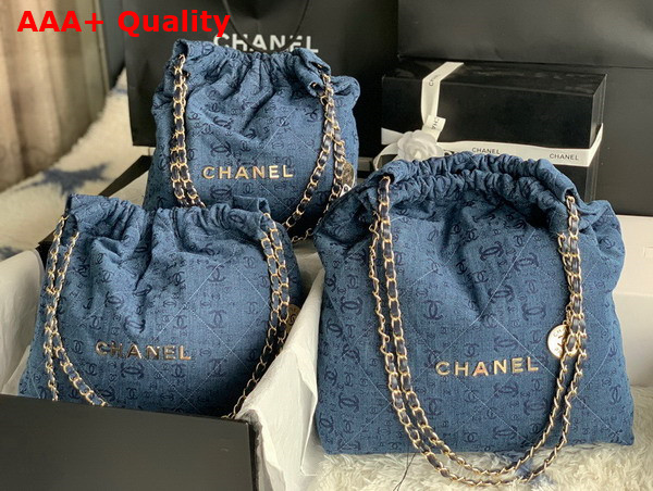 Chanel 22 Small Handbag in Blue Printed Denim Replica