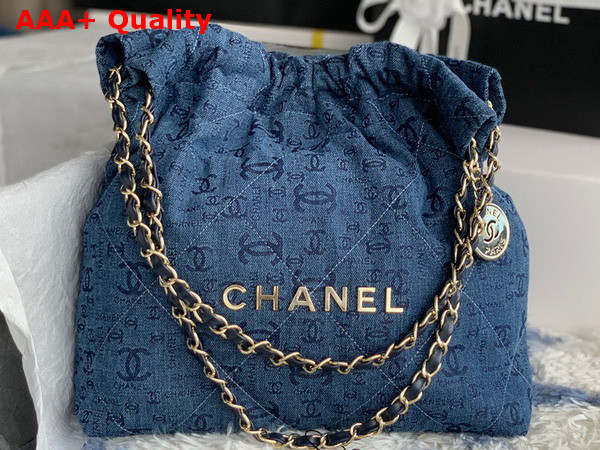 Chanel 22 Small Handbag in Blue Printed Denim Replica