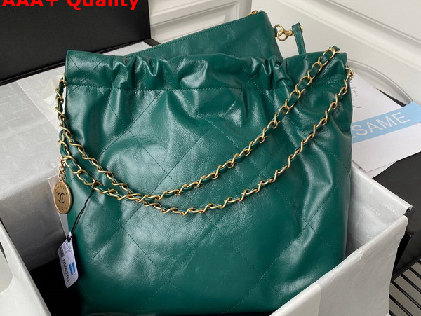 Chanel 22 Small Handbag in Green Shiny Calfskin Gold Tone Metal AS3260 Replica