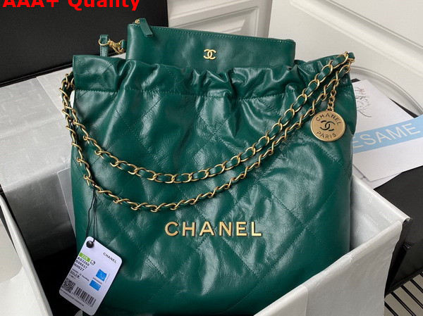 Chanel 22 Small Handbag in Green Shiny Calfskin Gold Tone Metal AS3260 Replica