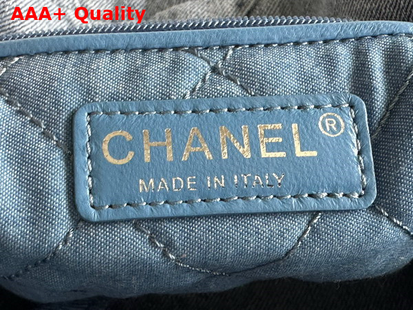 Chanel 22 Small Handbag in Light Blue and Blue Washed Denim Silver Tone Metal AS3260 Replica