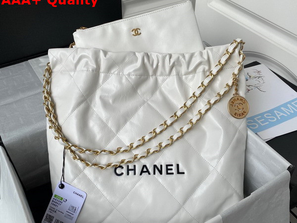 Chanel 22 Small Handbag in White Shiny Calfskin Gold Tone Metal AS3260 Replica