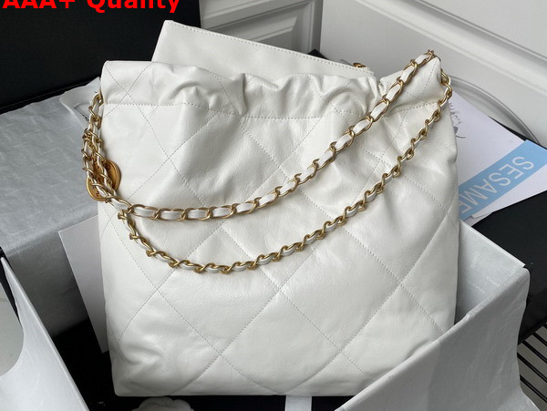 Chanel 22 Small Handbag in White Shiny Calfskin Gold Tone Metal AS3260 Replica