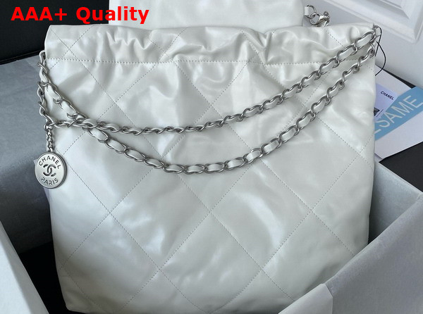 Chanel 22 Small Handbag in White Shiny Calfskin Silver Tone Metal AS3260 Replica