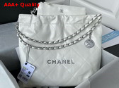 Chanel 22 Small Handbag in White Shiny Calfskin Silver Tone Metal AS3260 Replica