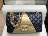 Chanel 255 Handbag in Black Lambskin and Gold Crocodile Embossed Calfskin A37586