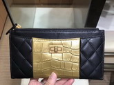 Chanel 255 Pouch Lambskin Crocodile Embossed Calfskin Gold Tone Metal Black and Gold A70341