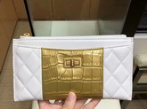 Chanel 255 Pouch Lambskin Crocodile Embossed Calfskin Gold Tone Metal White and Gold A70341