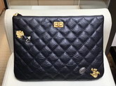 Chanel 2.55 Pouch in Black Aged Calfskin with Charms A82725