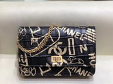 Chanel 255 Wallet On Chain Crocodile Embossed Printed Leather and Gold Tone Metal Black and Gold A70328