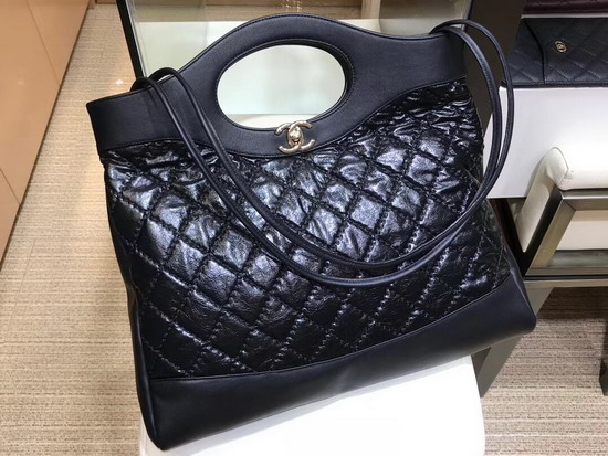 Chanel 31 Large Shopping Bag Black Crumpled Calfskin