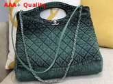 Chanel 31 Large Shopping Bag Denim and Silver Tone Metal Green and Black AS1408 Replica