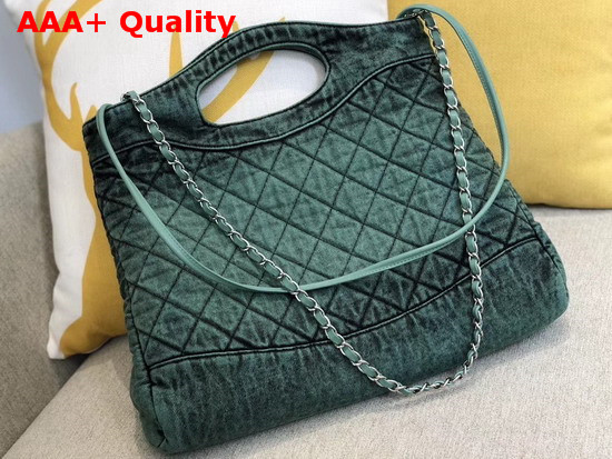 Chanel 31 Large Shopping Bag Denim and Silver Tone Metal Green and Black AS1408 Replica