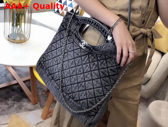 Chanel 31 Large Shopping Bag Denim and Silver Tone Metal Grey and Black AS1408 Replica