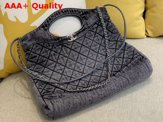 Chanel 31 Large Shopping Bag Denim and Silver Tone Metal Grey and Black AS1408 Replica