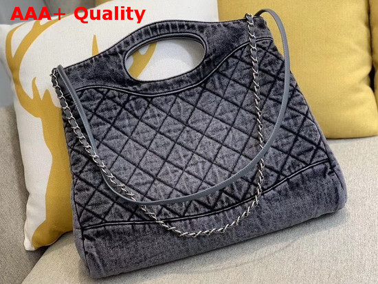 Chanel 31 Large Shopping Bag Denim and Silver Tone Metal Grey and Black AS1408 Replica