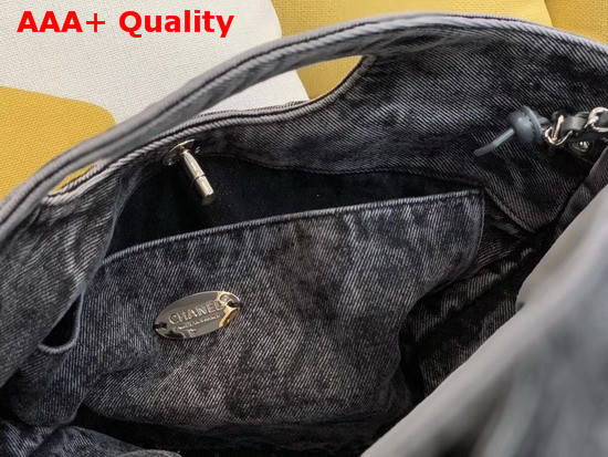 Chanel 31 Large Shopping Bag Denim and Silver Tone Metal Grey and Black AS1408 Replica