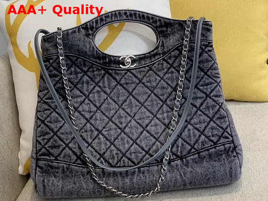 Chanel 31 Large Shopping Bag Denim and Silver Tone Metal Grey and Black AS1408 Replica