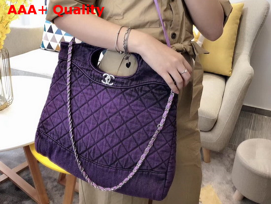 Chanel 31 Large Shopping Bag Denim and Silver Tone Metal Purple and Black AS1408 Replica