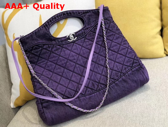 Chanel 31 Large Shopping Bag Denim and Silver Tone Metal Purple and Black AS1408 Replica