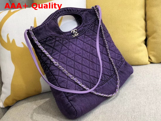 Chanel 31 Large Shopping Bag Denim and Silver Tone Metal Purple and Black AS1408 Replica