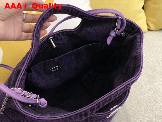 Chanel 31 Large Shopping Bag Denim and Silver Tone Metal Purple and Black AS1408 Replica