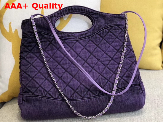 Chanel 31 Large Shopping Bag Denim and Silver Tone Metal Purple and Black AS1408 Replica