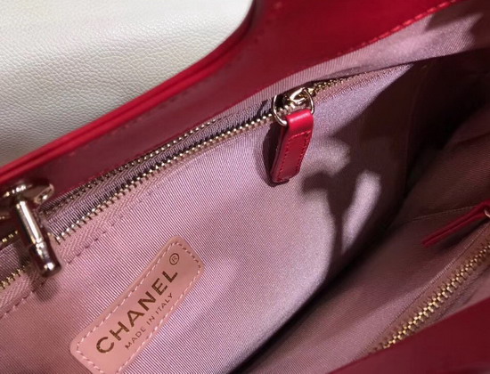 Chanel 31 Large Shopping Bag Lambskin Gold Tone Metal Beige and Red