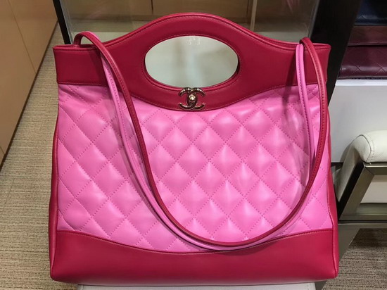 Chanel 31 Large Shopping Bag Lambskin Gold Tone Metal Red and Pink