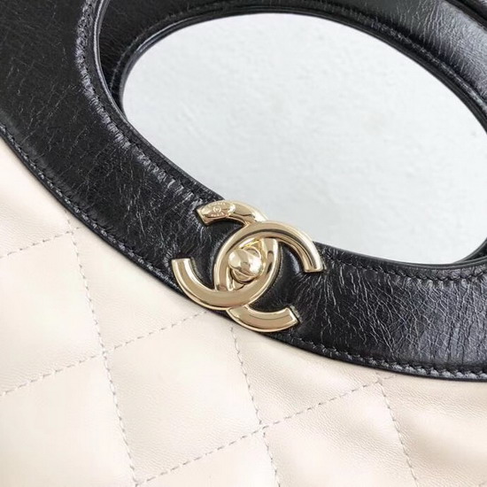 Chanel 31 Large Shopping Bag in Beige and Black Lambskin Gold Tone Metal