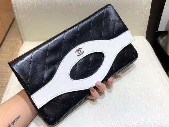 Chanel 31 Pouch Aged Calfskin Silver Tone Metal Black and White A70520