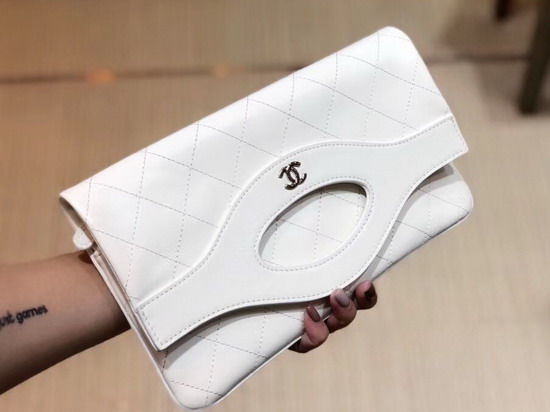 Chanel 31 Pouch Aged Calfskin Silver Tone Metal White